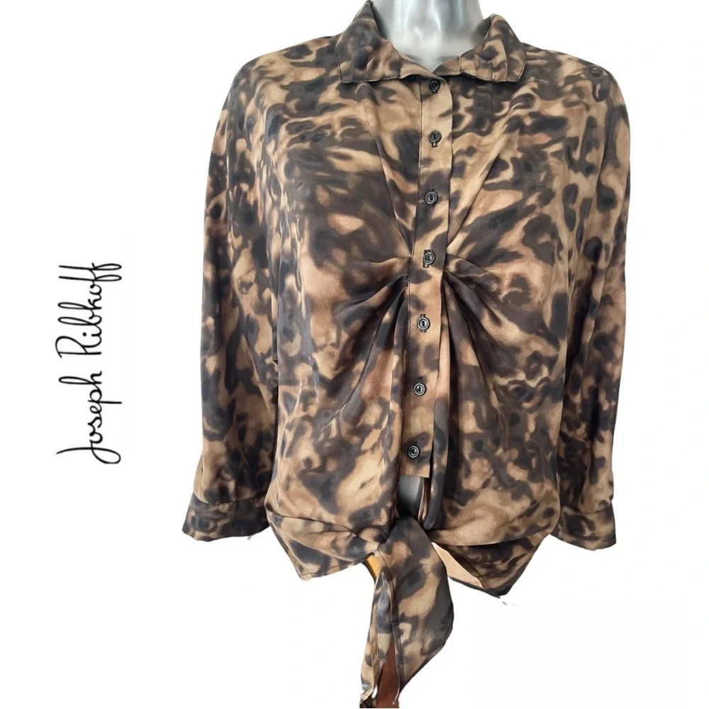 Joseph Ribkoff Leopard Print Long Sleeve
Blouse Tie Front Brown Black Size 8